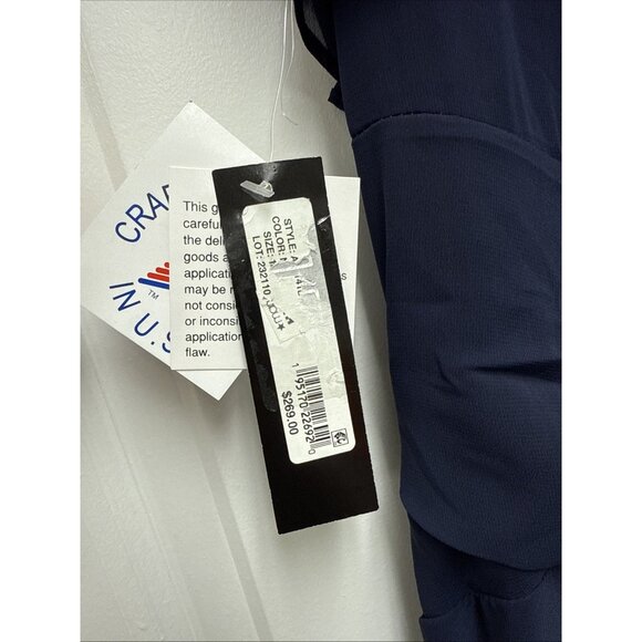 Eliza J Size 14 Navy Twist Waist Chiffon Flutter Sleeve Beaded V-Neck Dress - Picture 10 of 11